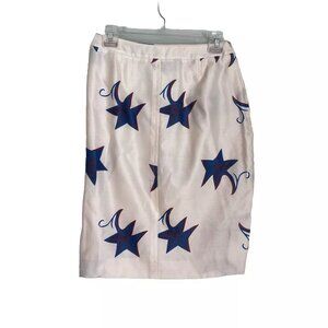Christian Lacroix Paris Cream Blue Silk Blend Side Zip Skirt